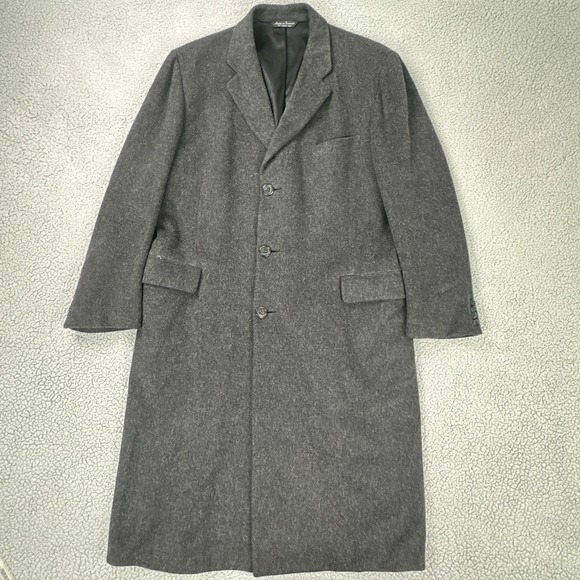 Vintage Jacobson Cashmere Overcoat Men 46 Dark Charcoal Grey Lined Single Vented - Picture 1 of 15
